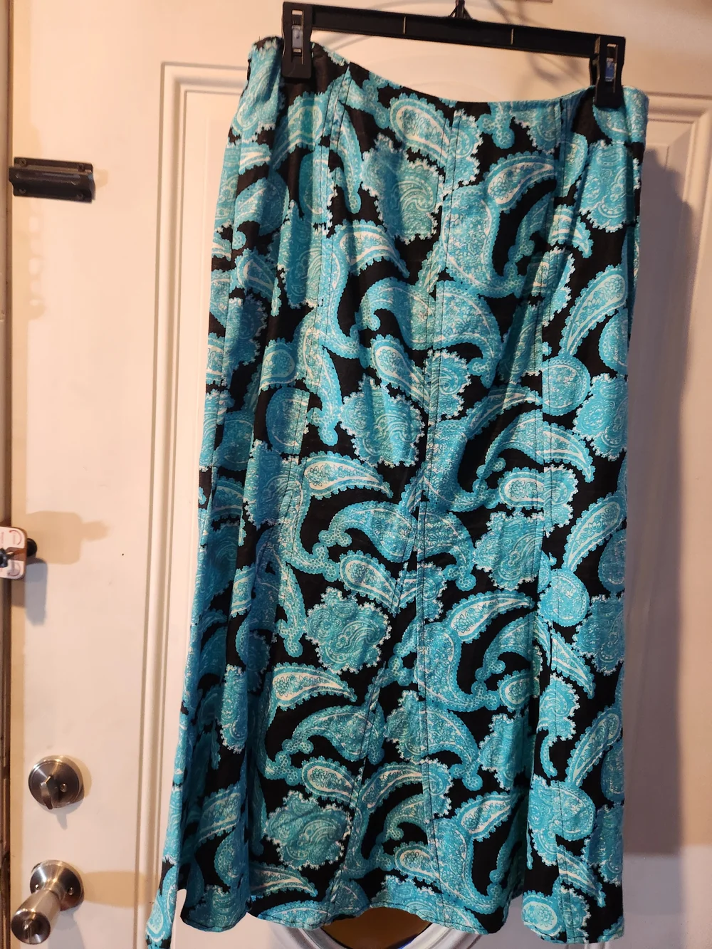 Kim Rogers Black and Turquoise Paisley Boho A-Line Flaring Skirt Womens Size 8